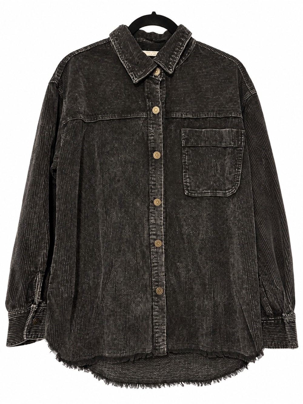 LA MIEL The Daisy Black Corduroy Button Front Shacket Jacket
